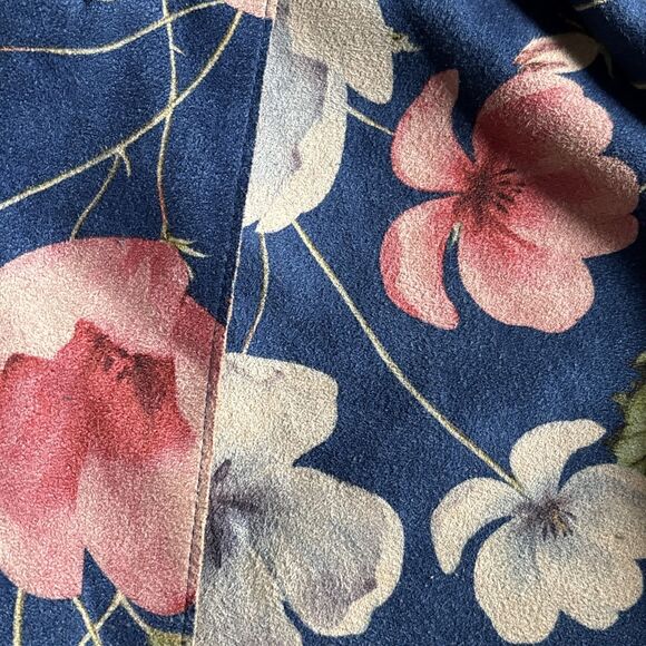 Anthropologie Solitaire Blue Floral Faux Suede Oversized Blazer Jacket Sz Large - Picture 4 of 13